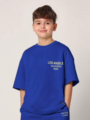 Conjunto deportivo de dos piezas para niños de SUMWON, ropa de estar por casa de Los Ángeles, California, estilo urbano atlético, informal, para entrenamiento de verano y primavera, conjunto a juego, pantalones cortos cómodos coordinados