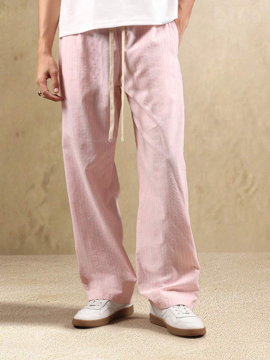 SUMWON Pantalones anchos a rayas para estar por casa, informales, holgados, con cordón, estilo skater, cómodos, para primavera y otoño