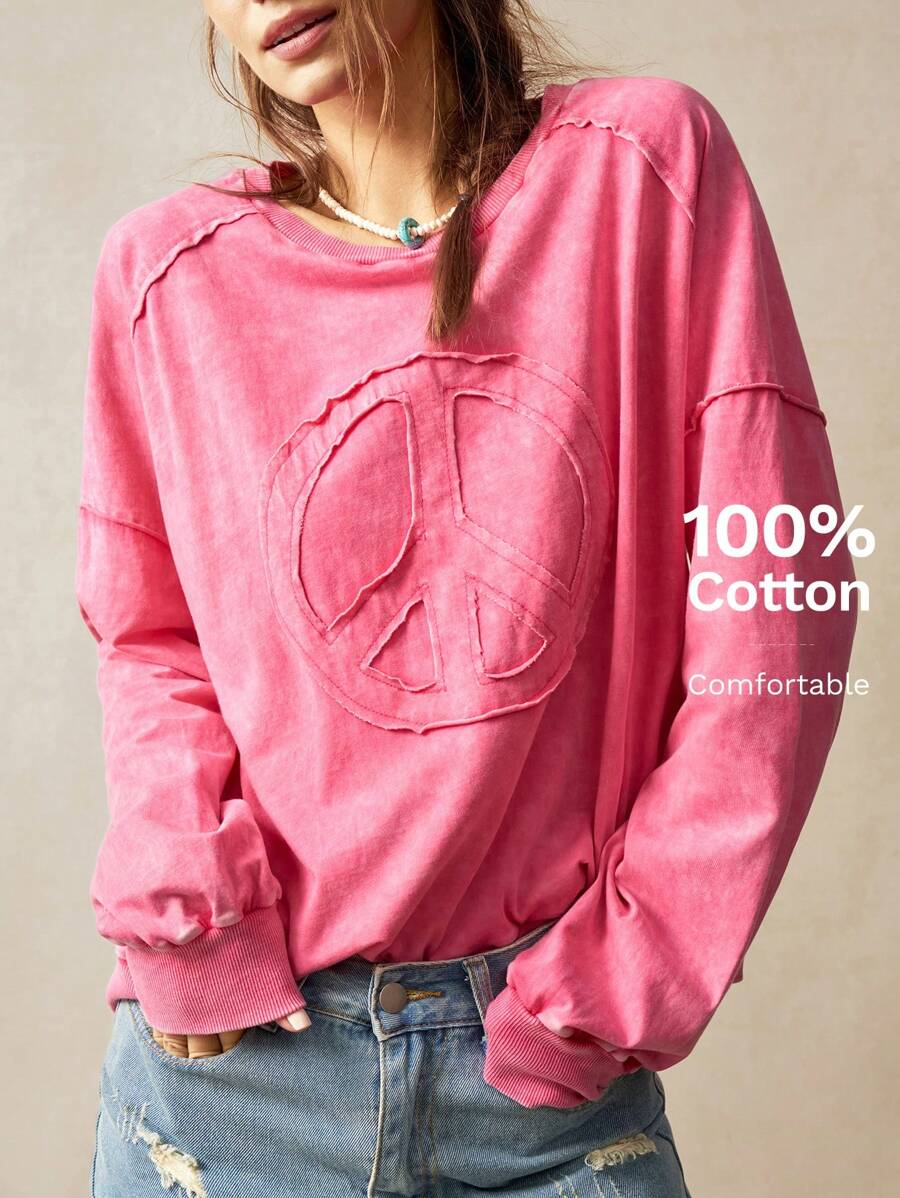 Sudadera informal de punto de color liso para mujer de Bohemela, cuello redondo, manga larga y corte holgado