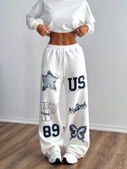 Pantalones deportivos StreetHx con estampado personalizado y cintura con cordón ajustable para graduación, regreso a clases, trajes de maestra para mujer, regreso a clases.