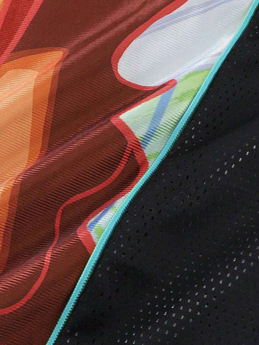 ROMWE MEN Winx Club X ROMWE - Camiseta deportiva de manga corta con diseño de anime y bloques de color, malla y gráfico, para hombre