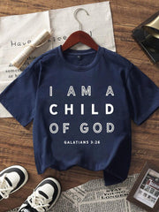 Camiseta informal de manga corta con cuello redondo y estampado de letras azules para niño preadolescente, verano