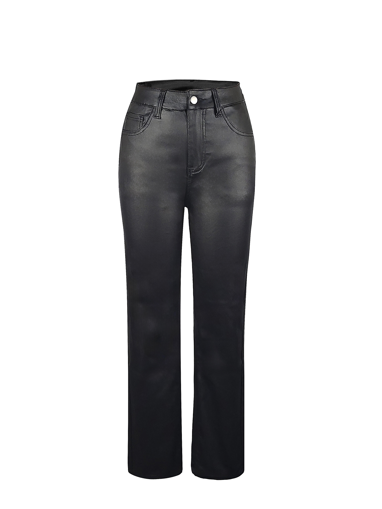TECCULI - Pantalones sexis de piel sintética negros a la moda para mujer, ropa informal de calle, pantalones góticos de cintura alta, pantalones largos de pierna recta para mujer