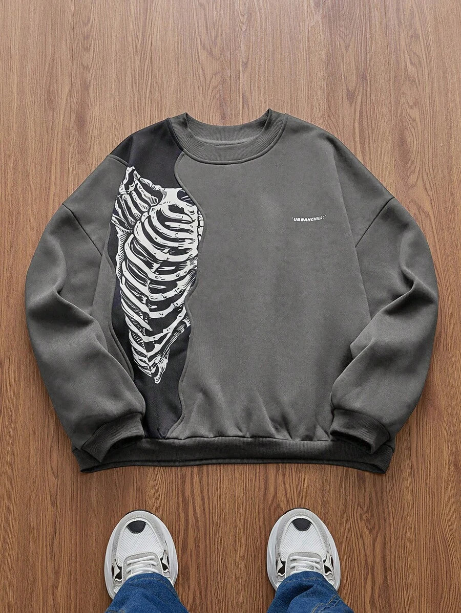 Sudadera informal de punto de manga larga para hombre Manfinity VCAY, diseño patchwork, corte holgado, versátil para uso diario.