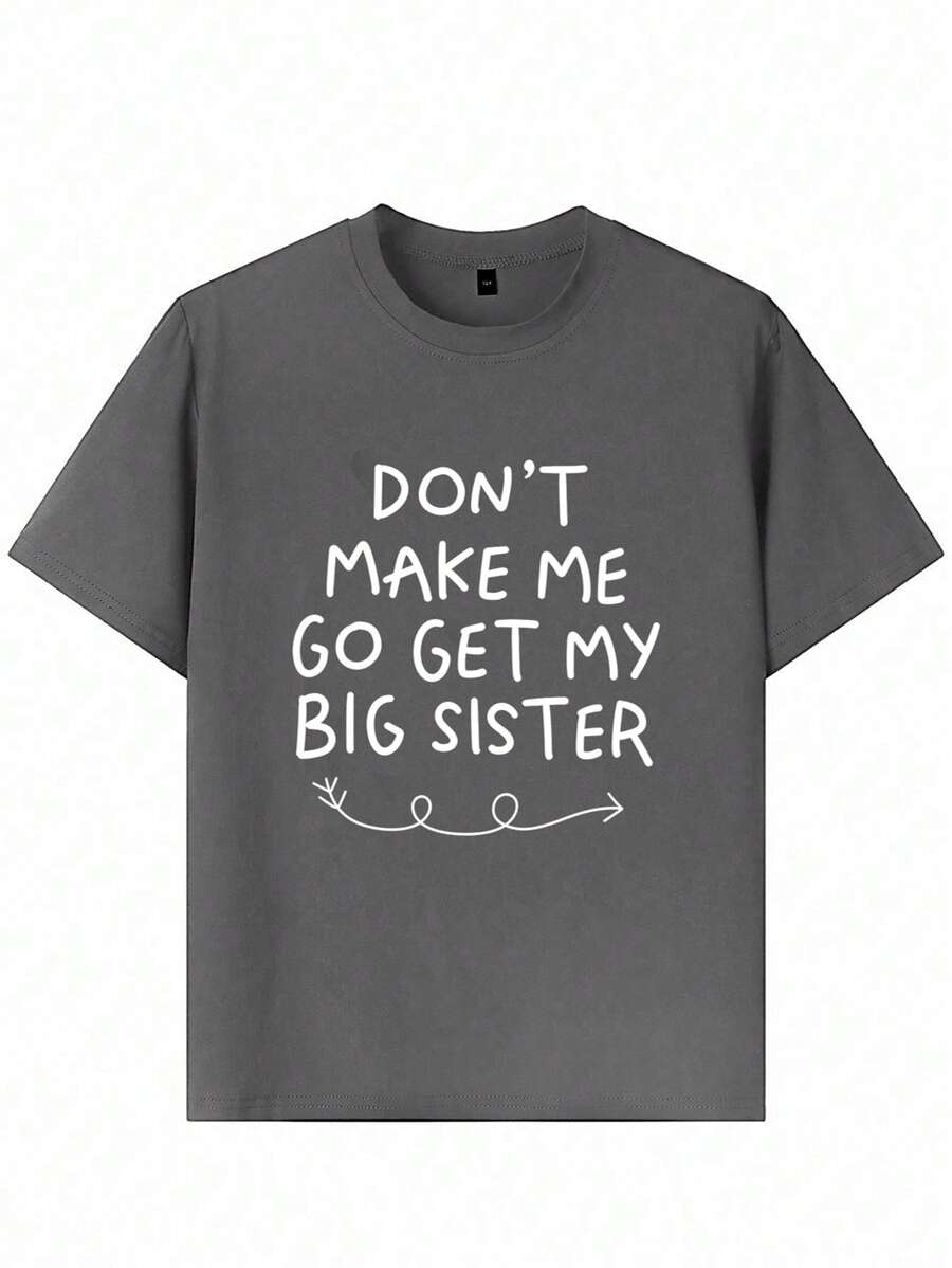 Camiseta informal de manga corta con cuello redondo y estampado de texto en inglés para niño preadolescente, color negro, para verano