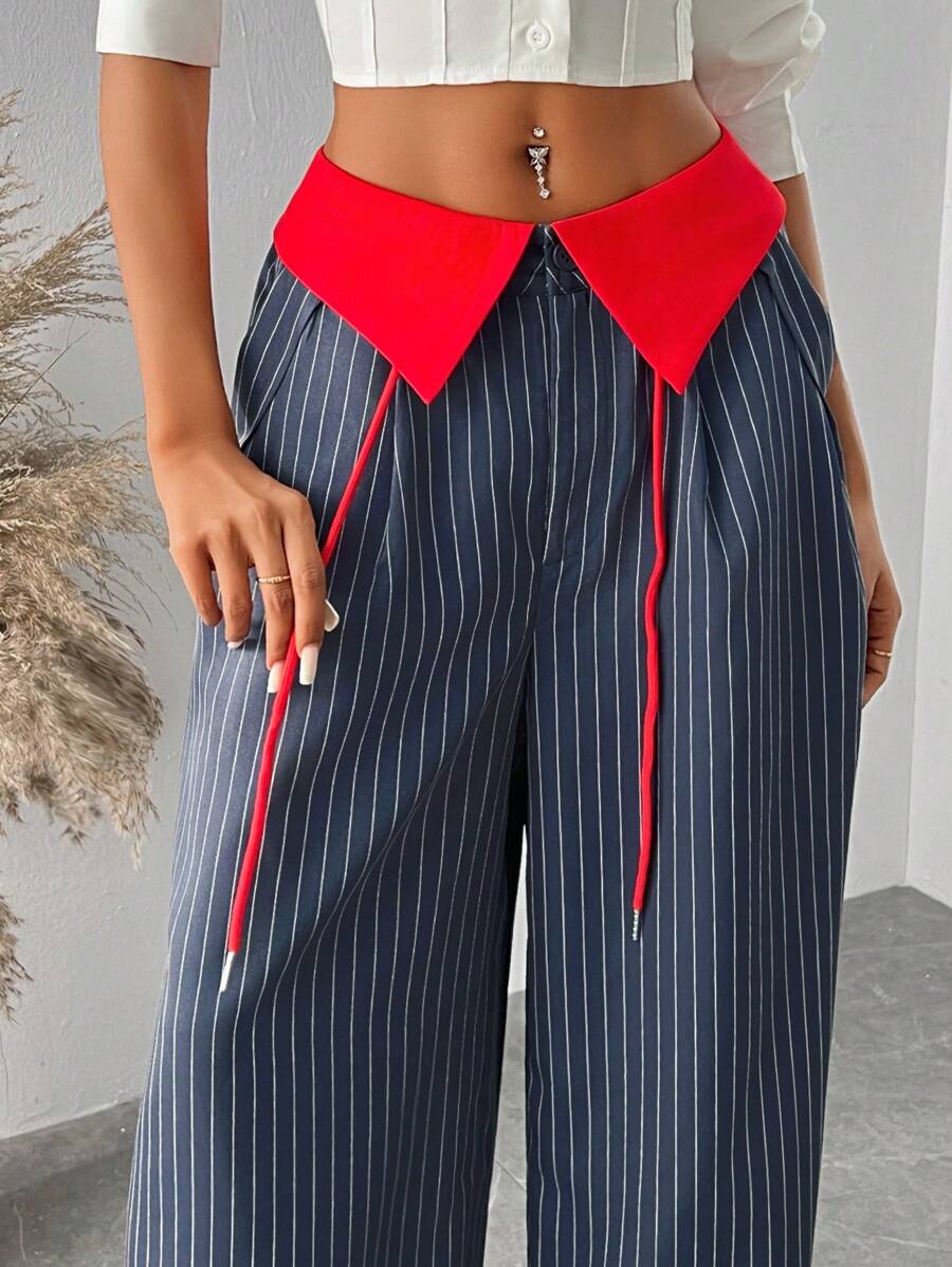 Pantalones anchos y holgados con rayas de colores contrastantes para mujer SXY