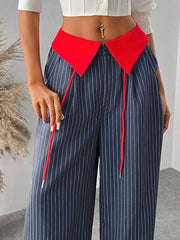 Pantalones anchos y holgados con rayas de colores contrastantes para mujer SXY
