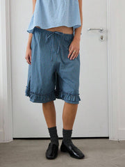 COUREZ Check Frill Bermuda Shorts Summer Outfits For Women Summer Dresses Going Out Outfits Casual Y2K Vacation Holiday 100%Cotton 100%Cotton Vintage