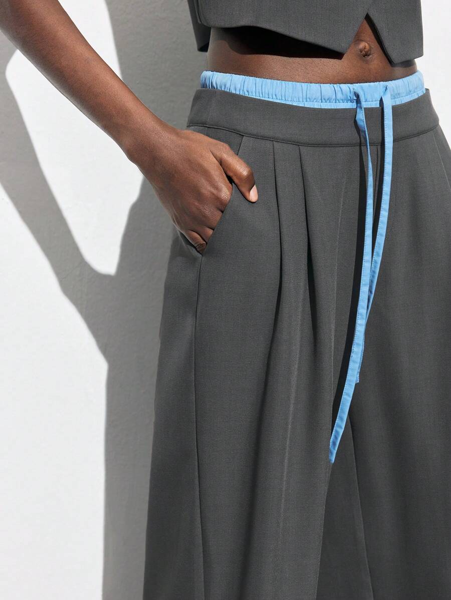Maija 2025 Verano Nuevo Tejido Mixto Cintura Cordón, Diseño Lazo Pantalones Rectos, Adecuados Para Festivales De Música, Playas, Vacaciones, Casual, Vacaciones Románticas En La Ciudad, Salidas, Bodas, Atuendo De Graduación Fo