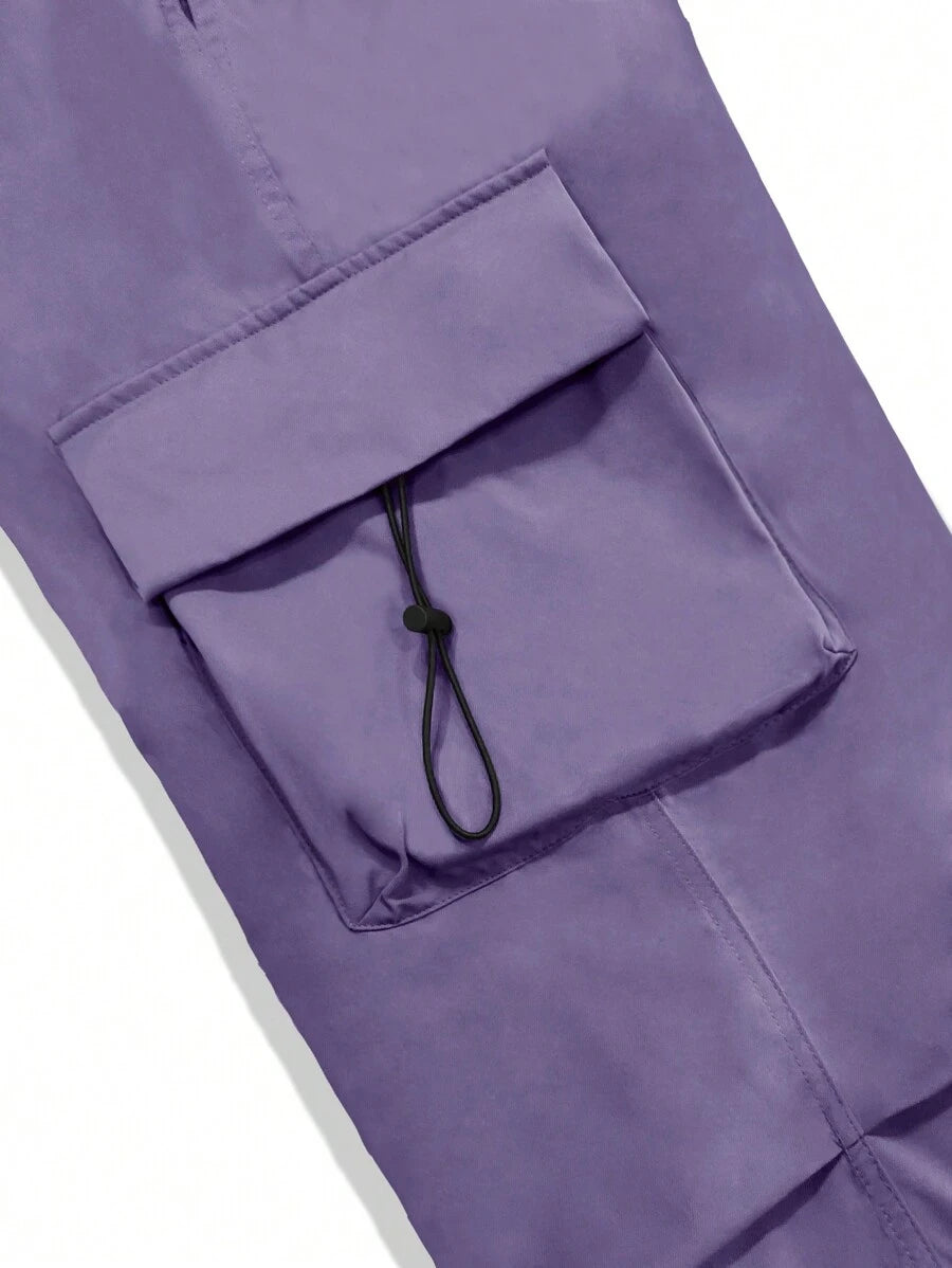 Pantalones cargo holgados extragrandes Manfinity EMRG para hombre con bolsillo de solapa y cordón lateral en la cintura