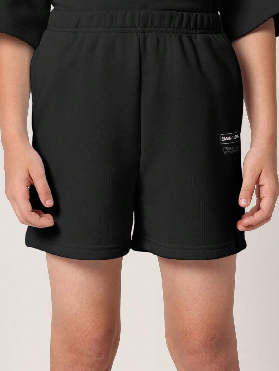 Conjunto deportivo de dos piezas para niños de SUMWON, ropa de estar por casa de Los Ángeles, California, estilo urbano atlético, informal, para entrenamiento de verano y primavera, conjunto a juego, pantalones cortos cómodos coordinados