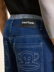 Pantalones cortos vaqueros holgados informales con múltiples bolsillos y bordados para hombre de Paul Frank