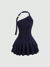 Sweetra - Nuevo collar colgante en espiral dorado con diseño de joyería, minivestido escalonado adelgazante con cintura para mujer
