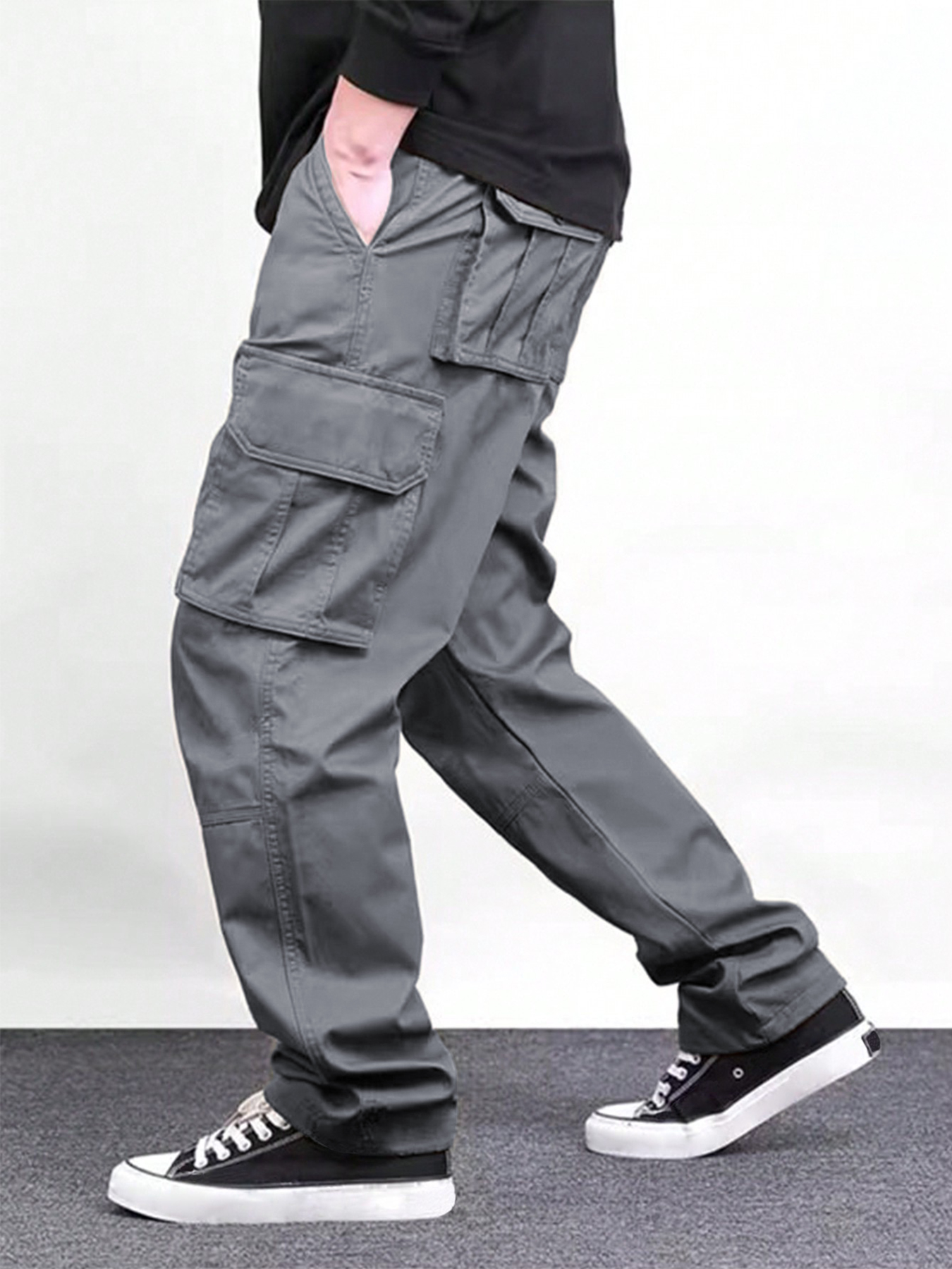 TECCULIManfinity Homme - Pantalones cargo rectos de color liso para hombre, pantalones cargo holgados para hombre, pantalones cargo para hombre, pantalones cargo para hombre, regreso a clases
