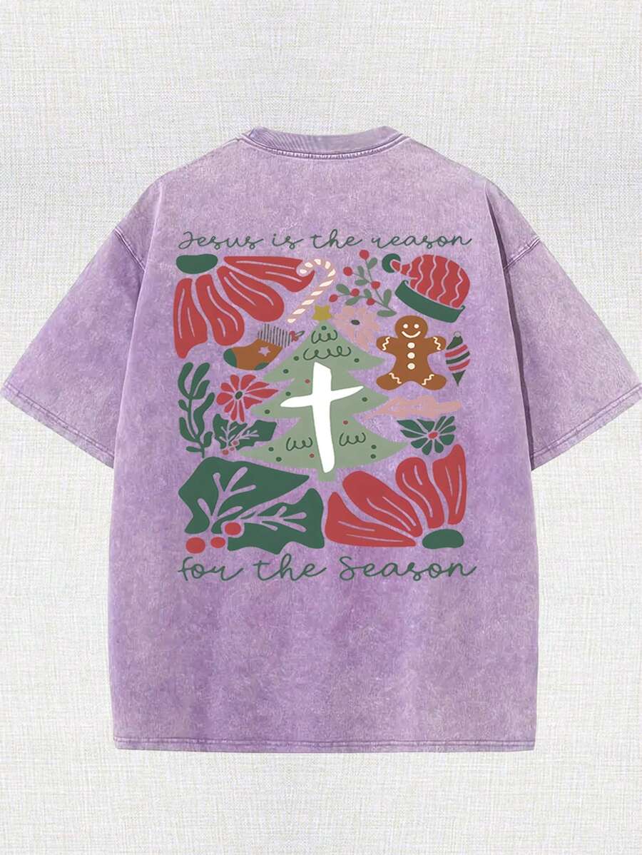 Camiseta retro lavada para hombre, con el estampado de Jesús esta temporada, sencilla y versátil, moda urbana, estilo novedoso, camiseta de cuello redondo de algodón puro.