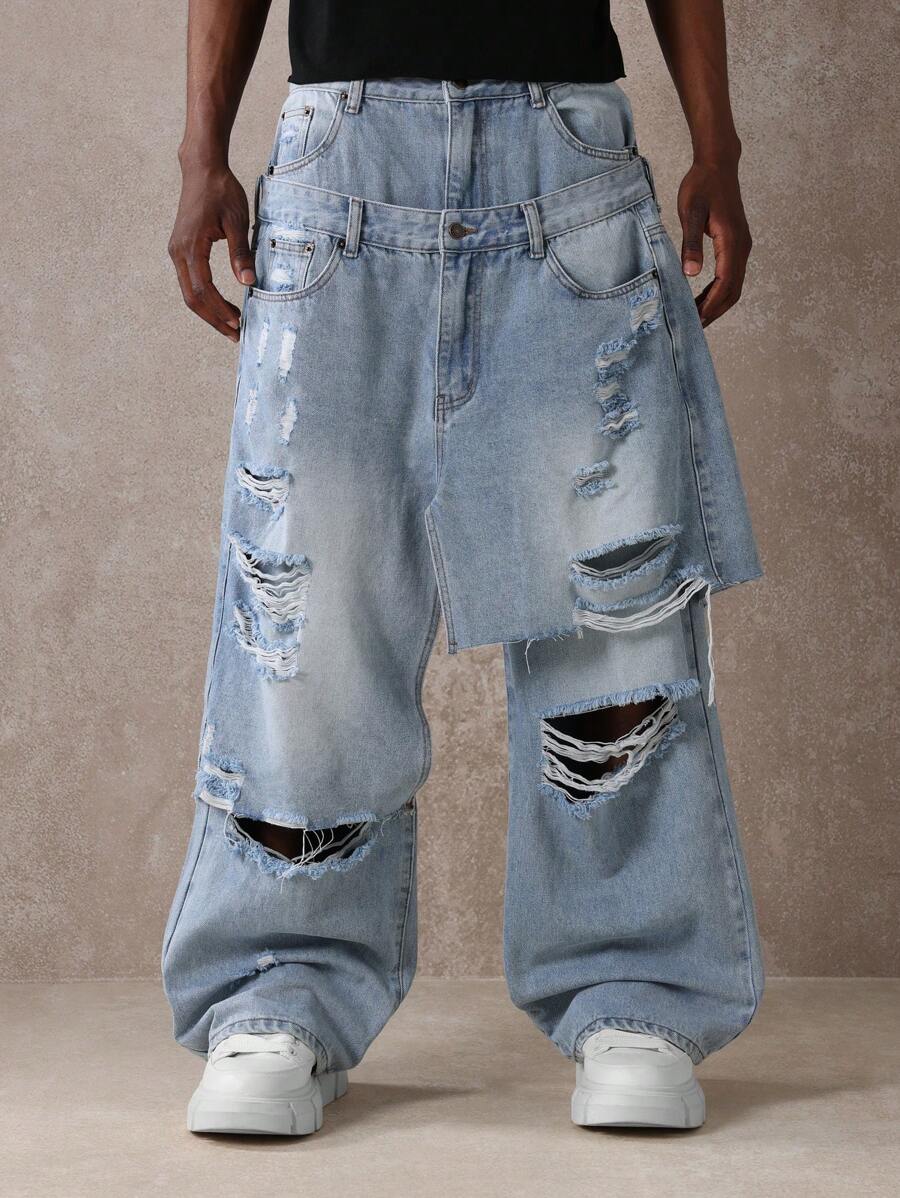 Vaqueros desgastados premium de pierna ancha SUMWON, pantalones vaqueros holgados de moda Y2K, ropa de calle con rotos, corte holgado, estilo clásico de los 90, ropa informal.
