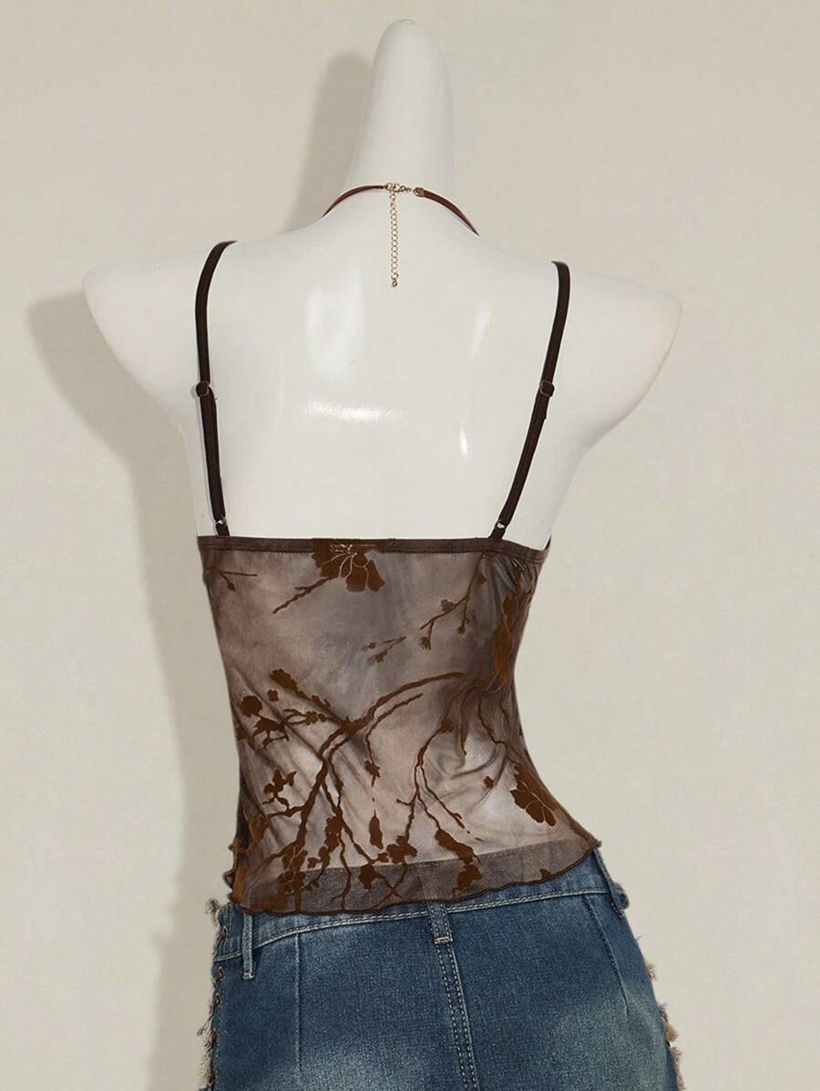 Camisola mini floral flocada de verano para mujer de ICON