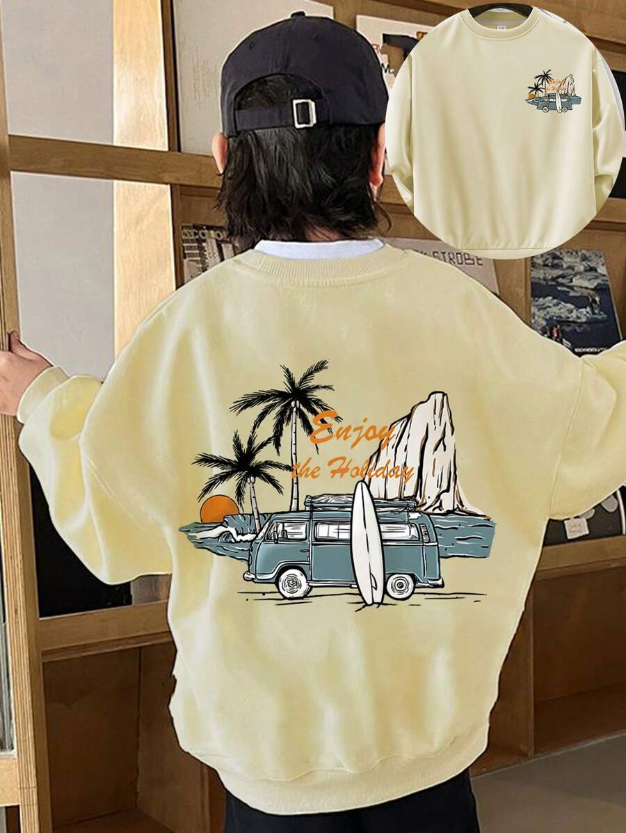 Sudadera con estampado de dibujos animados para niño preadolescente, sudadera de cuello redondo para niño, ropa informal y cómoda de moda para otoño