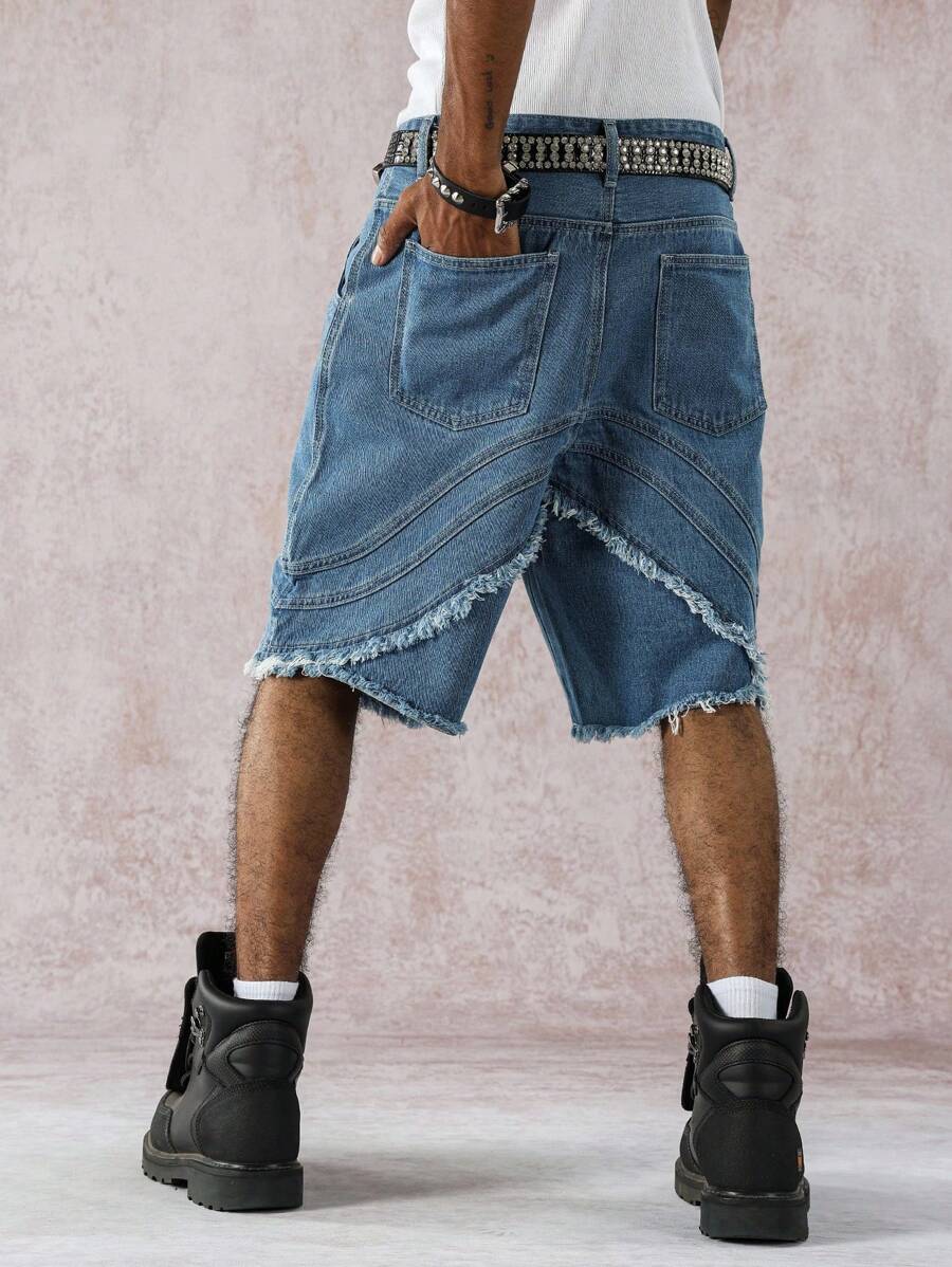 Pantalones cortos vaqueros casuales Manfinity EMRG para hombre, holgados, con bolsillos y dobladillo deshilachado