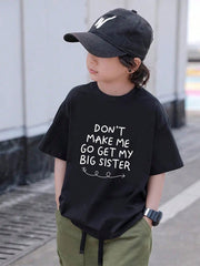 Camiseta informal de manga corta con cuello redondo y estampado de texto en inglés para niño preadolescente, color negro, para verano