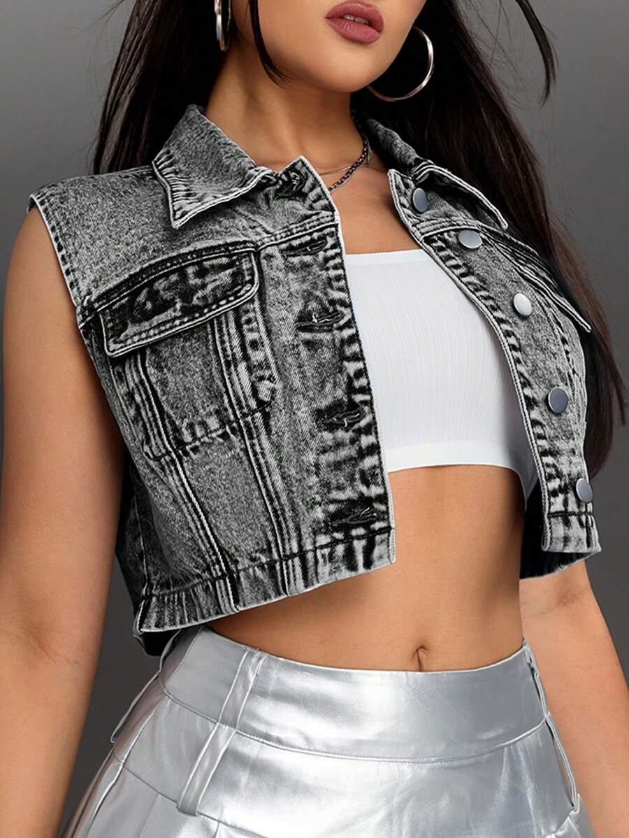 Chaqueta vaquera corta informal de botonadura sencilla para mujer de ICON