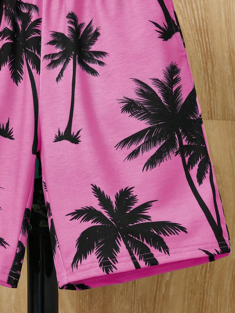 Camiseta y pantalones cortos playeros con estampado de cocoteros para niños preadolescentes