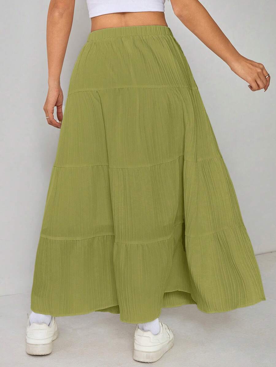 Falda larga con volantes y cintura alta de color liso para mujer de PETITE