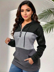 Chaqueta tipo sudadera con capucha, cremallera y cordón ajustable en bloques de color, nueva llegada otoño-invierno