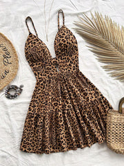 Vestido de verano Soleia para mujer, con estampado floral, escote en V y estampado de leopardo, sin espalda.