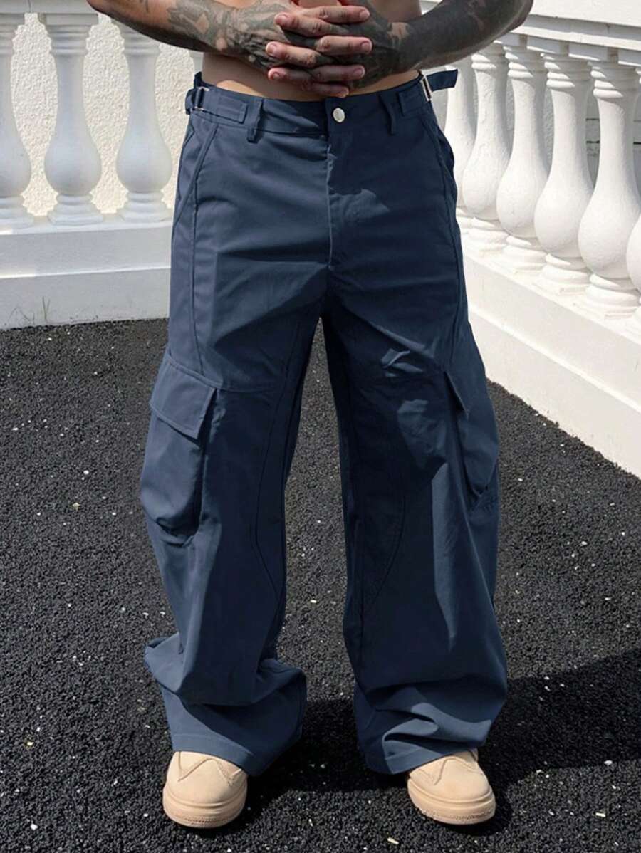 Pantalones cargo caqui informales Manfinity LEGND para hombre, corte holgado, recto, color liso, con múltiples bolsillos. Adelgazantes, color caqui, ideales para San Valentín.
