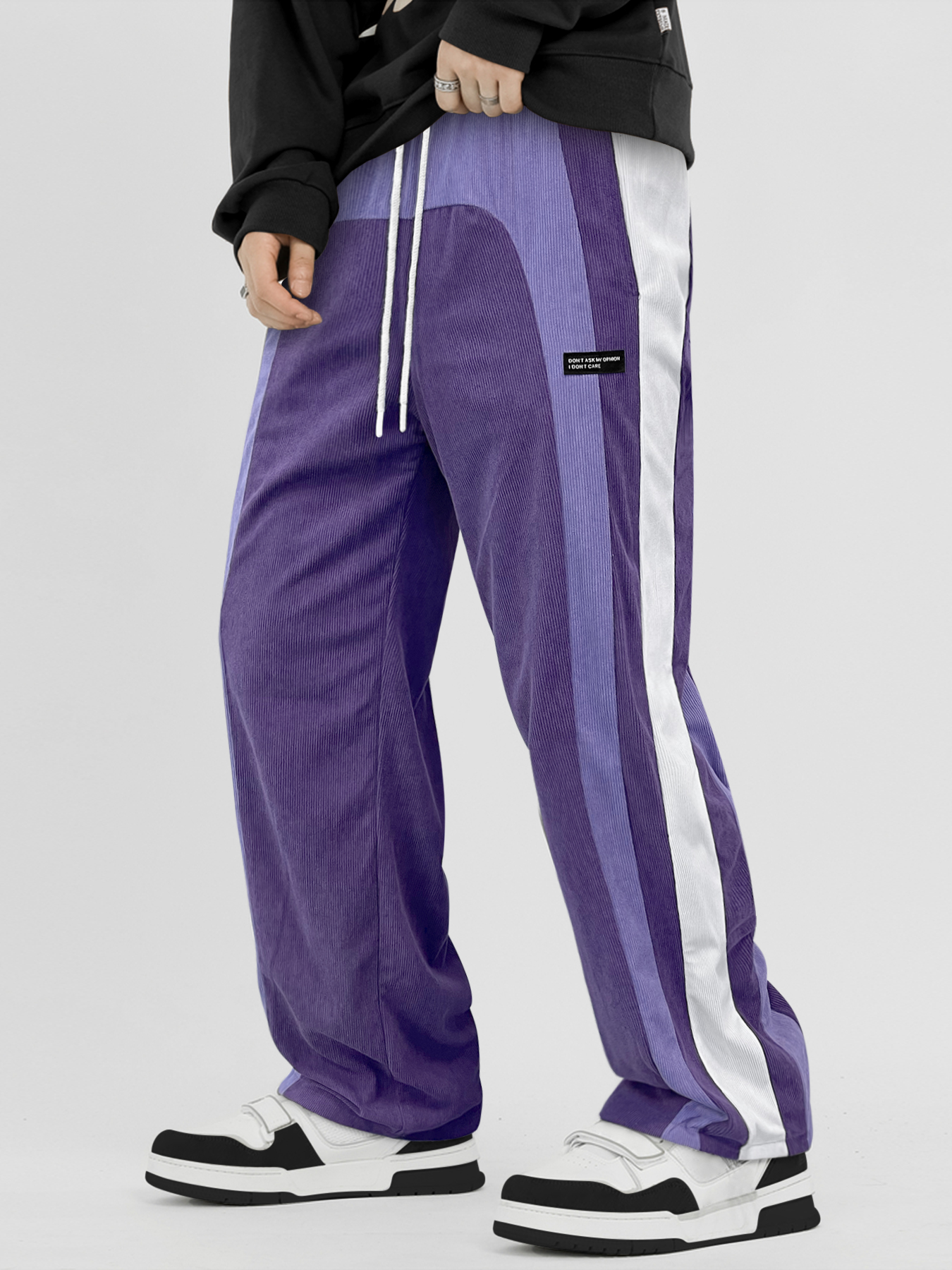 TECCULI Men's Corduroy-Textured Casual Pants with Adjustable Drawstring Waist& Side Pockets - All- Season Comfort for Outdoor Activities, Hiking, Running - Striped Design in BlackBrownWhite GreyNavy, Hiking Pants, Hiking Attire,Streetwe