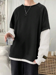 Sudadera informal 2 en 1 de manga raglán larga con parches de letras y bloques de color para hombre de Manfinity Hypemode, para salir