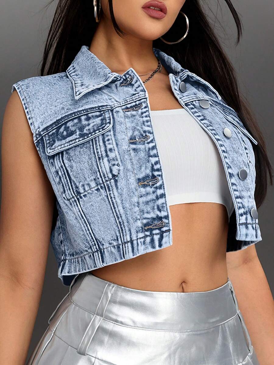 Chaqueta vaquera corta informal de botonadura sencilla para mujer de ICON