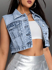 Chaqueta vaquera corta informal de botonadura sencilla para mujer de ICON