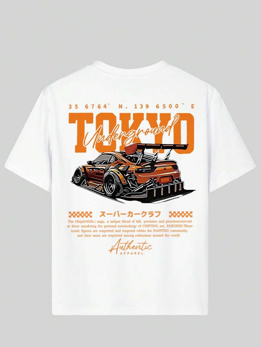 Camiseta de manga corta con estampado de coche, ideal para preadolescentes y estudiantes de verano.