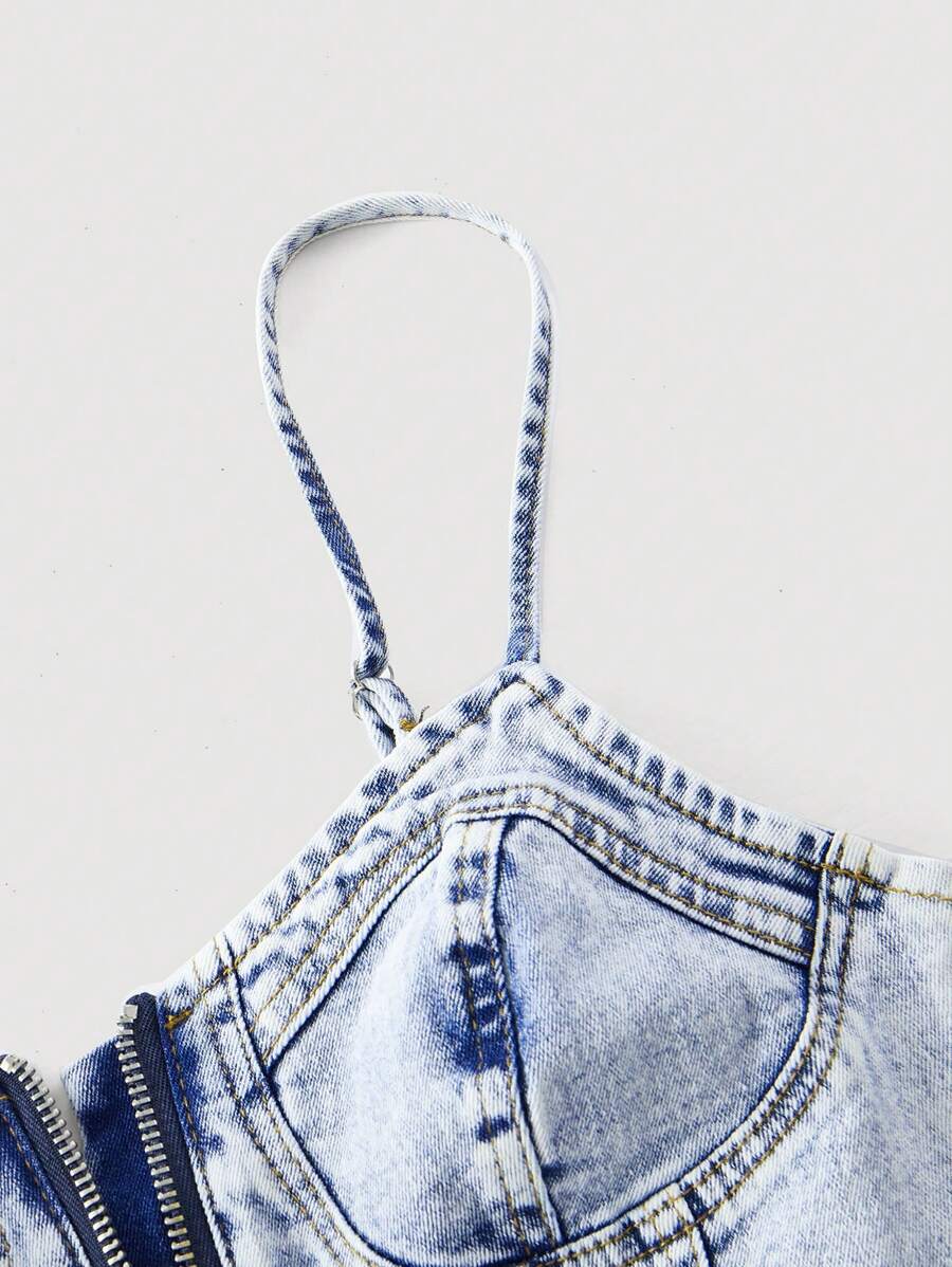 Camisola vaquera informal con cuello con cremallera para mujer MOD