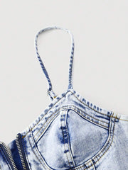 Camisola vaquera informal con cuello con cremallera para mujer MOD