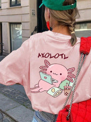 1 camiseta de manga corta con estampado de dibujos animados para niñas preadolescentes, cómoda y moderna para estudiantes y señoritas.