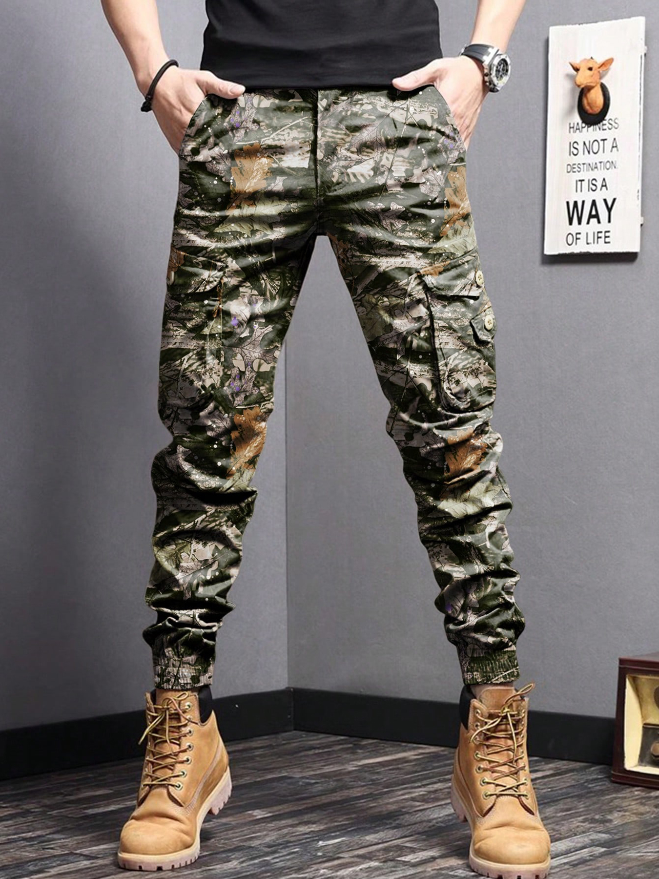 TECCULI Manfinity Homme Men Flap Pocket Side Cargo Pants, Back To School