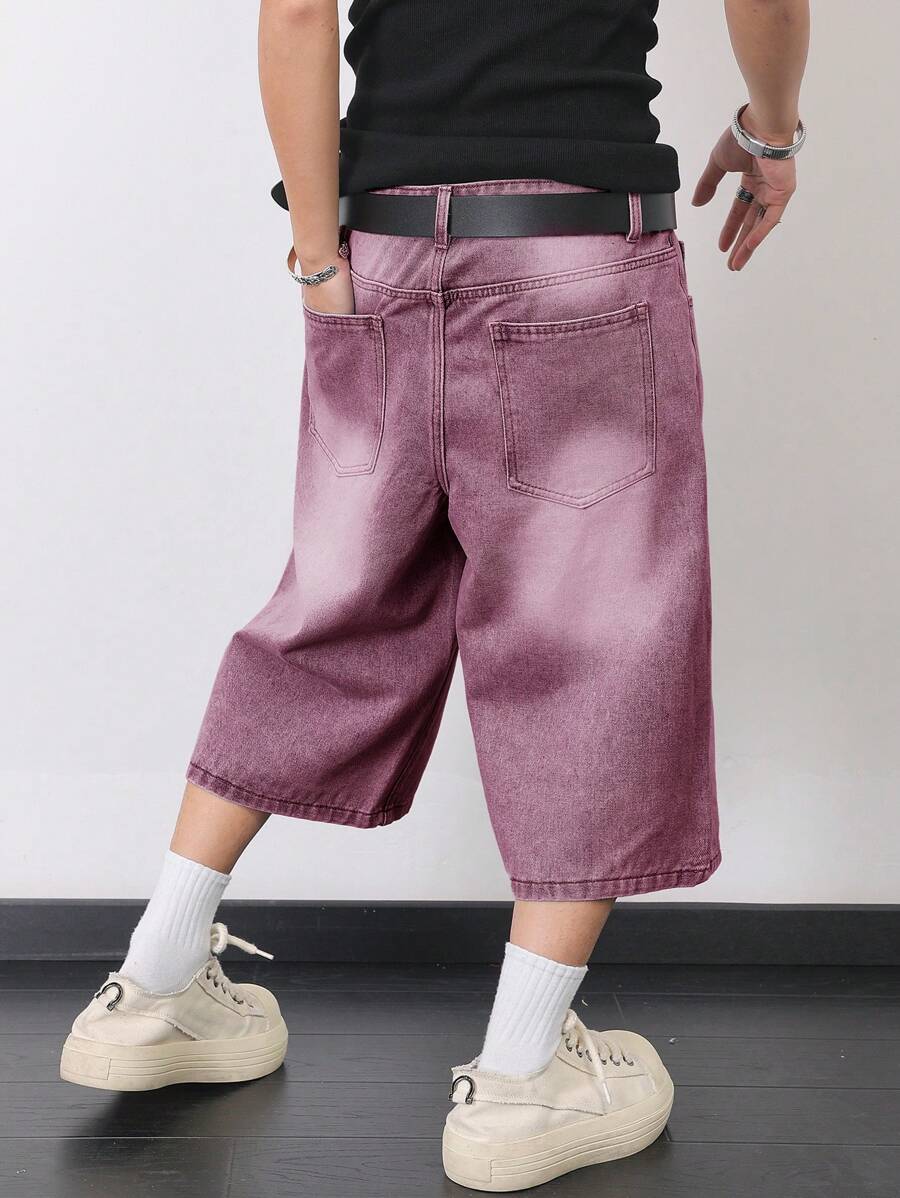 Pantalones cortos vaqueros holgados Manfinity Hypemode para hombre, estilo casual, lavados y de pierna ancha.