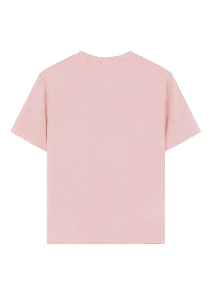 Camiseta informal de manga corta con cuello redondo y estampado gráfico para niña, ideal para estudiantes de verano. Diseño artístico que inspira imaginación y autoexpresión.