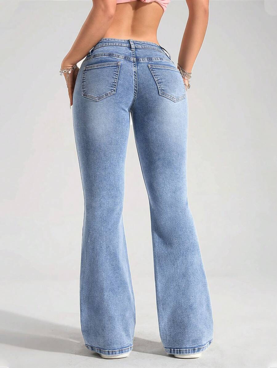 Vaqueros casuales ajustados con pierna acampanada y colores contrastantes para mujer de EZwear