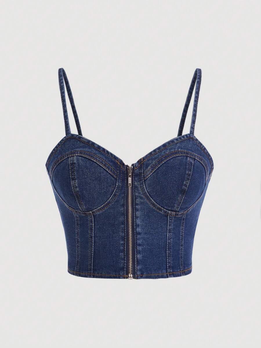 Camisola vaquera informal con cuello con cremallera para mujer MOD
