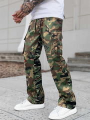 TECCULI - Mono acampanado con múltiples bolsillos, estampado de camuflaje, estilo neutro versátil, para las cuatro estaciones, holgado, informal, recto, para hombre, nuevos productos