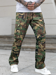 TECCULI - Mono acampanado con múltiples bolsillos, estampado de camuflaje, estilo neutro versátil, para las cuatro estaciones, holgado, informal, recto, para hombre, nuevos productos