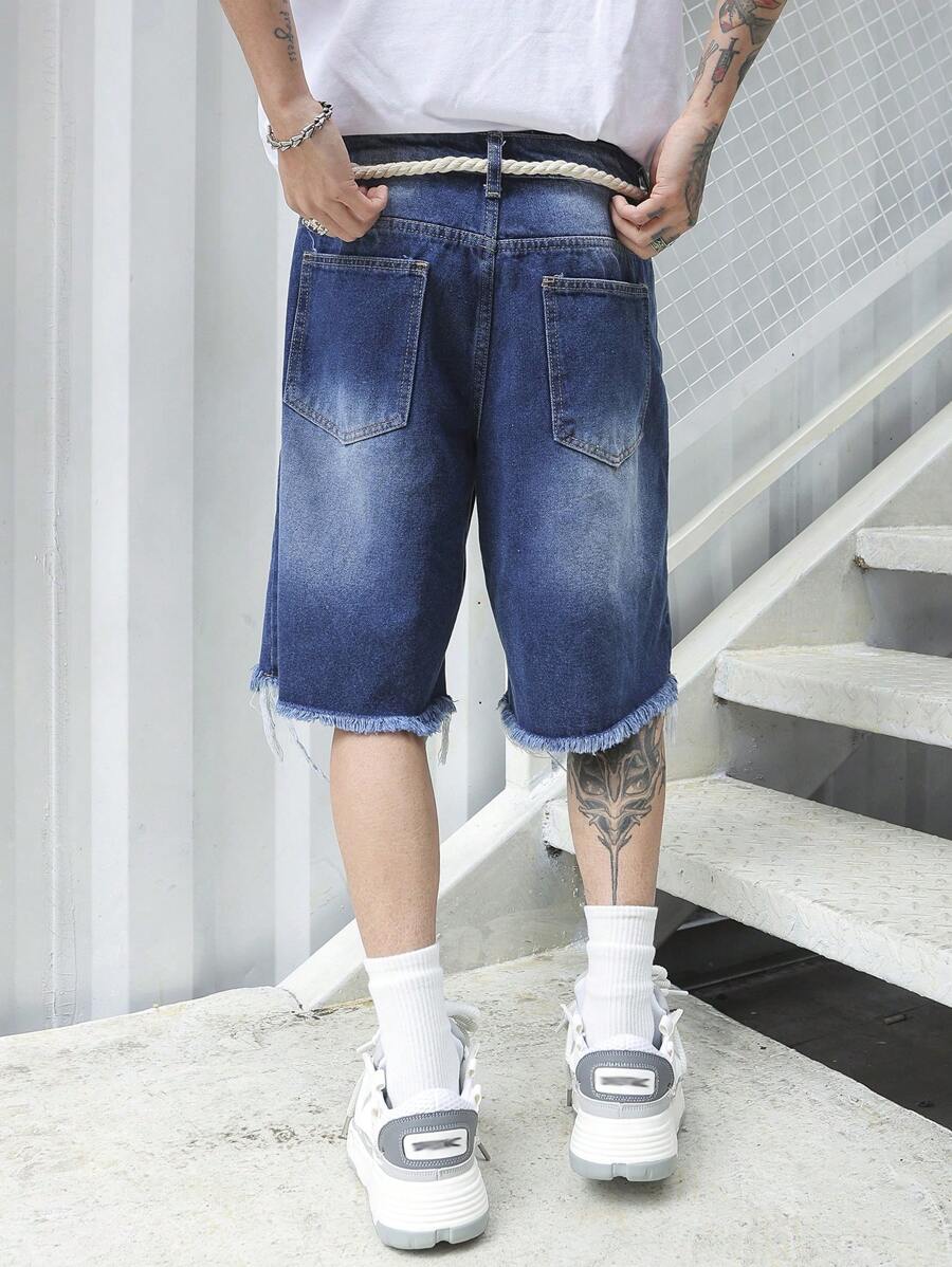 Pantalones cortos vaqueros Manfinity EMRG de algodón para hombre, deshilachados y con dobladillo sin rematar