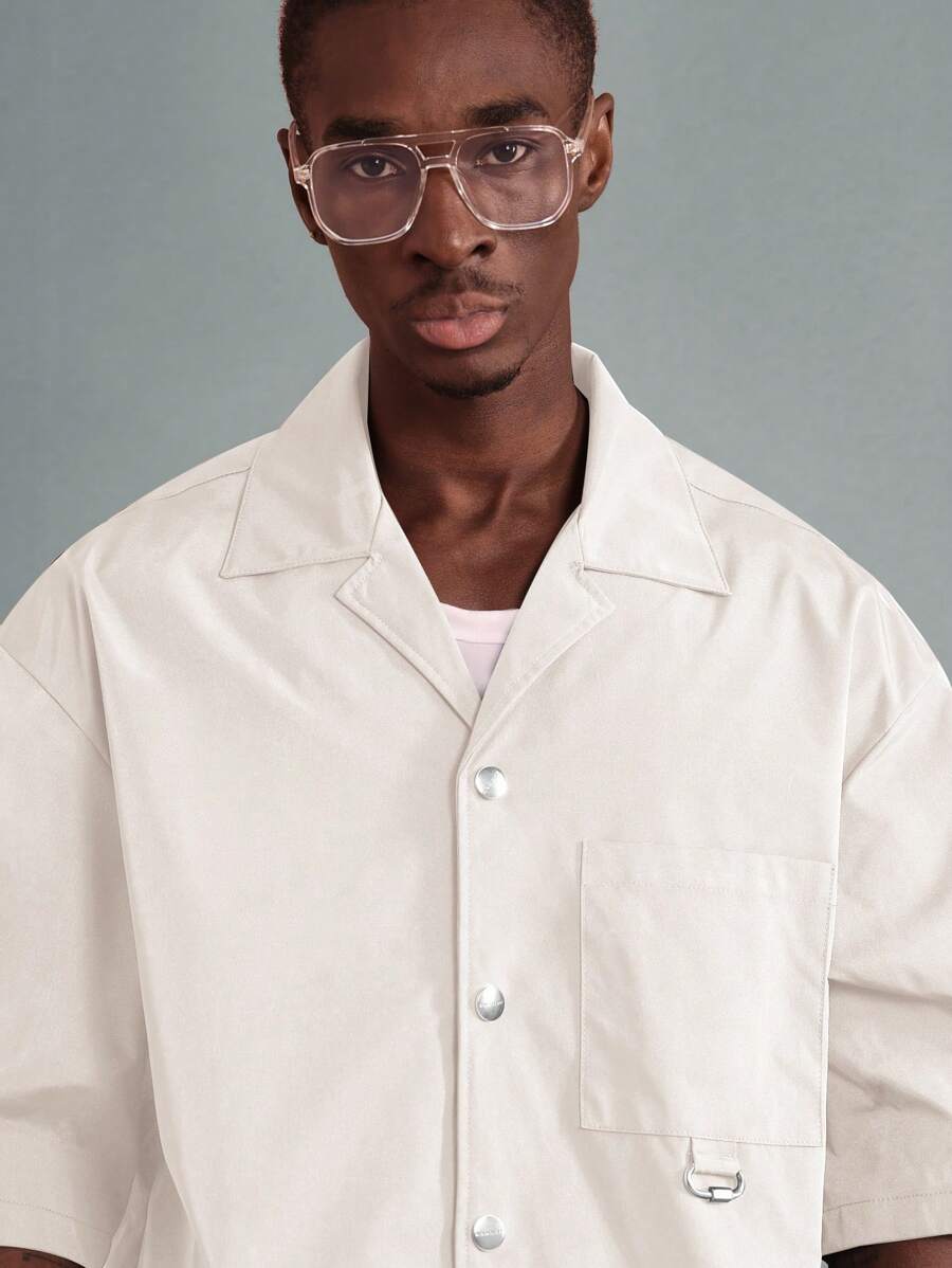 Camisa SUMWON moderna con botones y estampado de mensaje de estilo de vida, estilo urbano, informal, de manga corta, estilo urbano contemporáneo, para verano y otoño.
