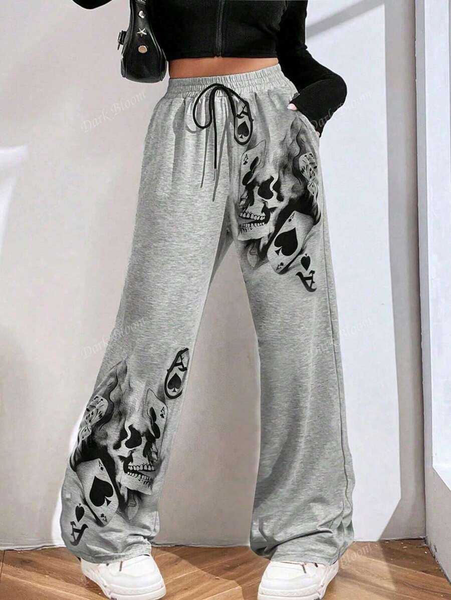 Pantalones góticos de esqueleto "A de espadas" con cordón en la cintura