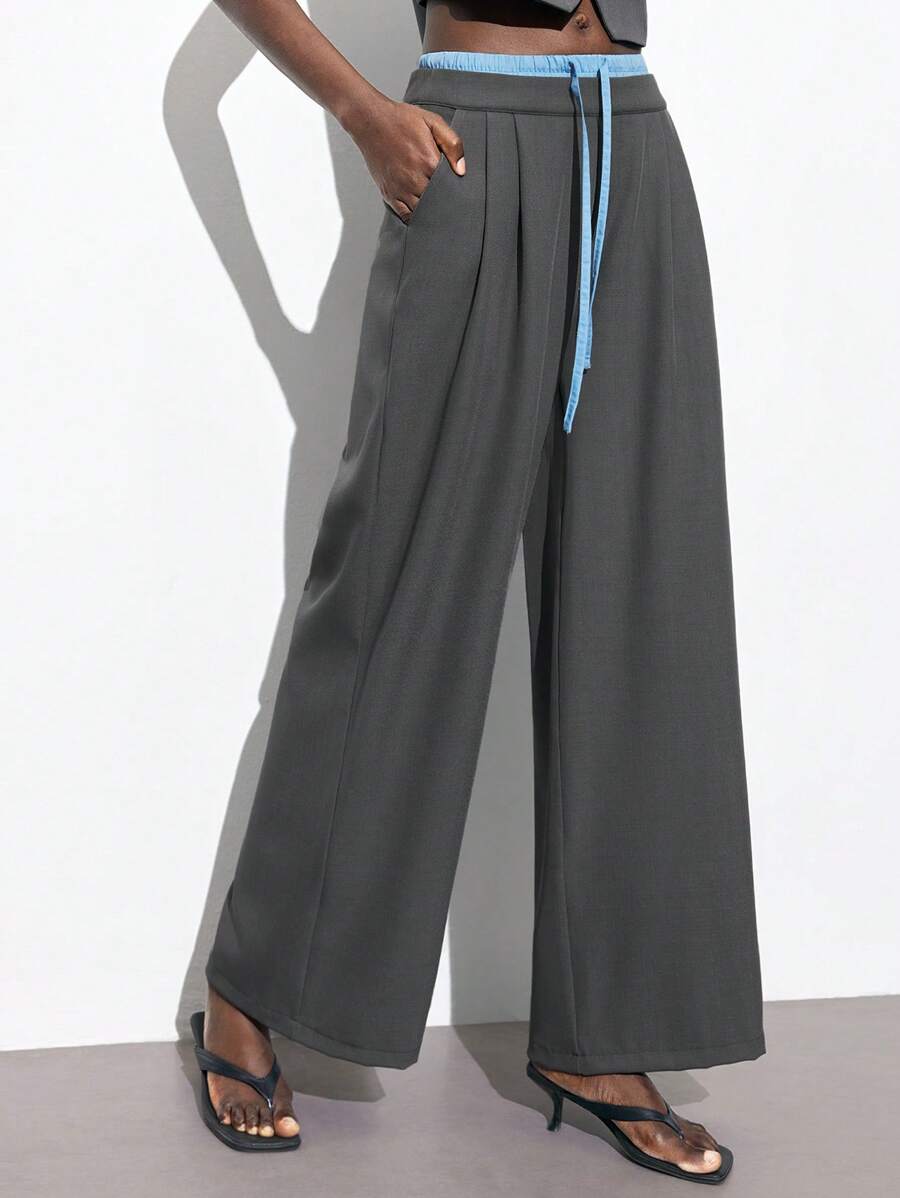 Maija 2025 Verano Nuevo Tejido Mixto Cintura Cordón, Diseño Lazo Pantalones Rectos, Adecuados Para Festivales De Música, Playas, Vacaciones, Casual, Vacaciones Románticas En La Ciudad, Salidas, Bodas, Atuendo De Graduación Fo