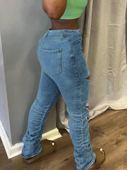 Vaqueros TECCULI ICON para mujer, estilo casual, holgados, rectos y desgastados con detalle de bolsillo